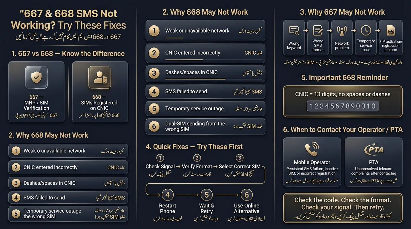 667 & 668 SMS Not Working infographic