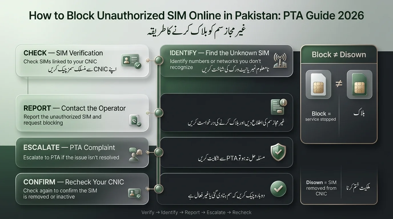 How to Block Unauthorized SIM Online in Pakistan infographic