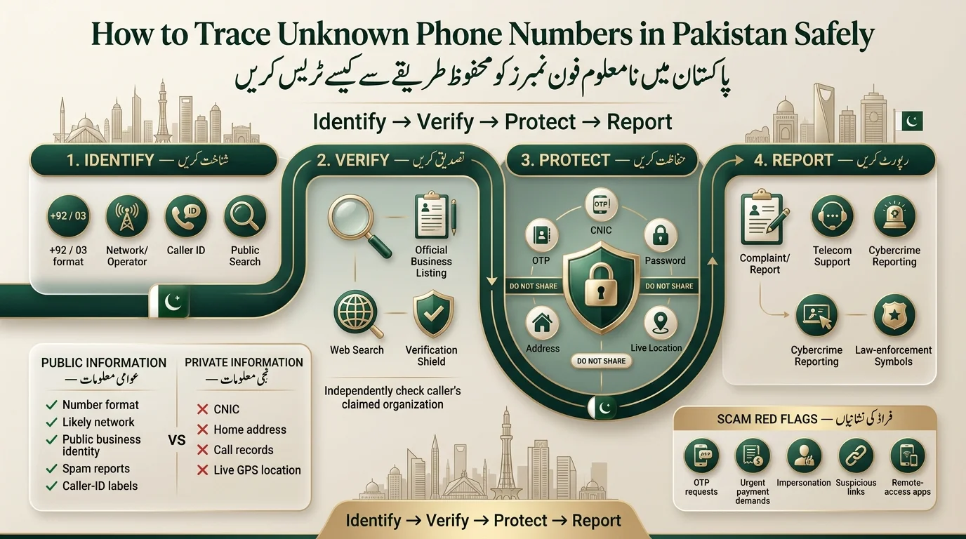 Trace Unknown Phone Numbers in Pakistan infographic