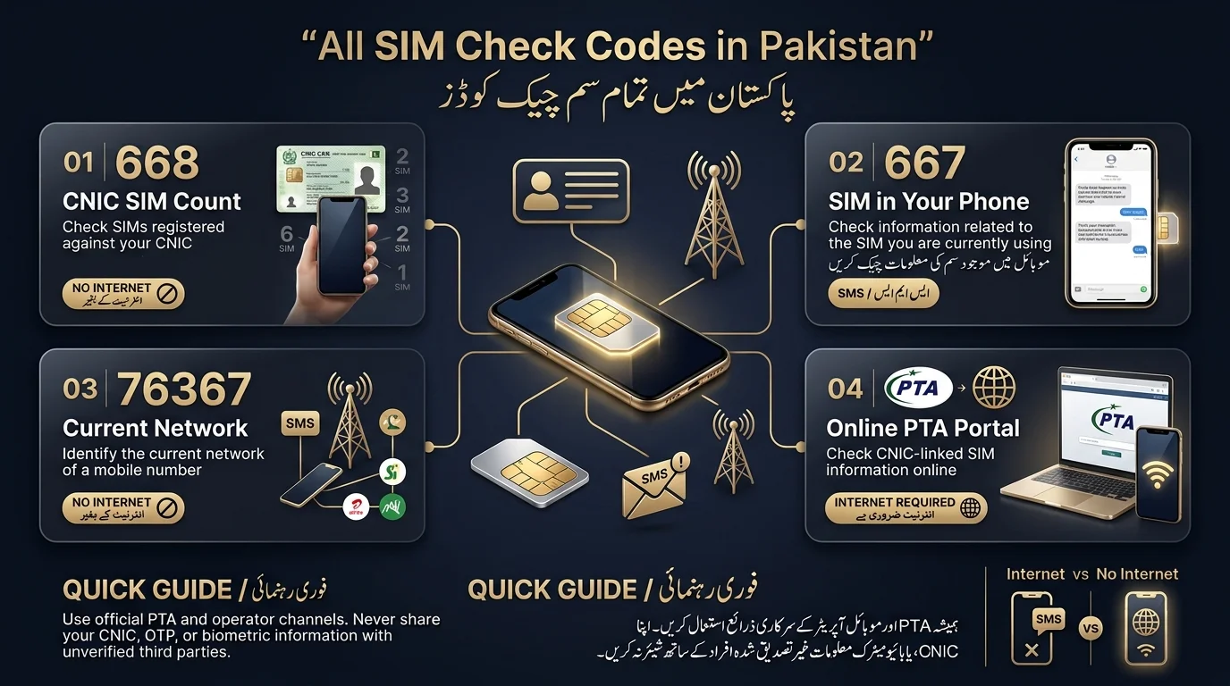 All SIM Check Codes in Pakistan infographic